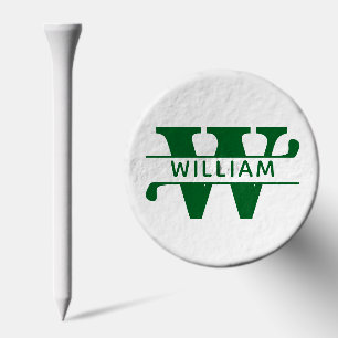 Bold Monogram & Custom Name, Elegant Green Initial Golf Tees