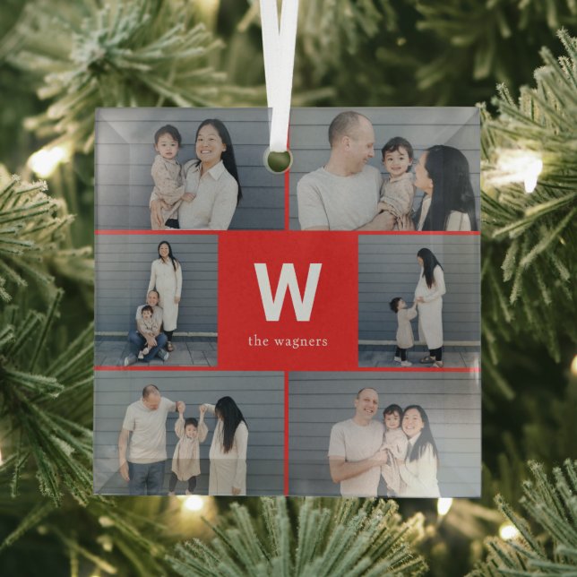 Bold Monogram Editable Color Custom Photo Ornament (Insitu)
