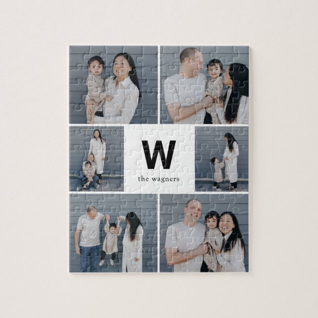 Bold Monogram Editable Color Photo Collage Puzzle (Vertical)