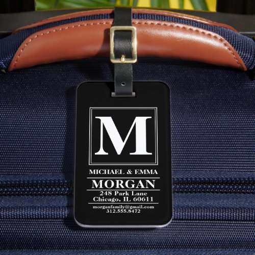Bold Monogram Family Name Personalized Couple Luggage Tag