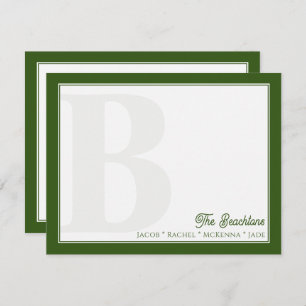 Bold Monogram Forest Green Family Stationery Note Card