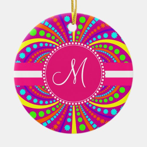 Bold Monogram Funky Pattern Hot Pink Design Ceramic Ornament