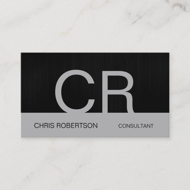 Bold Monogram Grey Black Professional Business Card (Front)