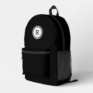 Bold Monogram in White Circle on Black Printed Backpack