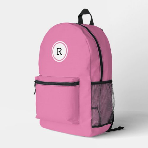 Bold Monogram in White Circle on Pink Printed Backpack