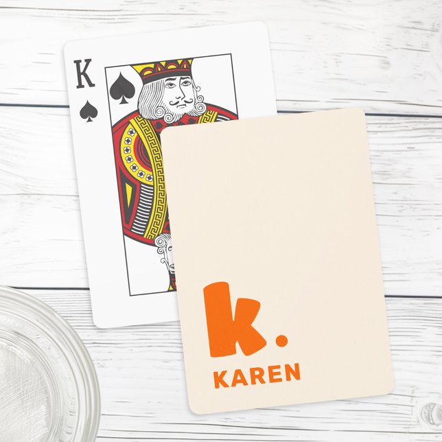 Bold monogram initial and name orange poker cards (Bold monogram initial and name orange playing cards)