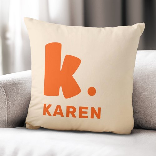 Bold monogram initial and name orange throw pillow