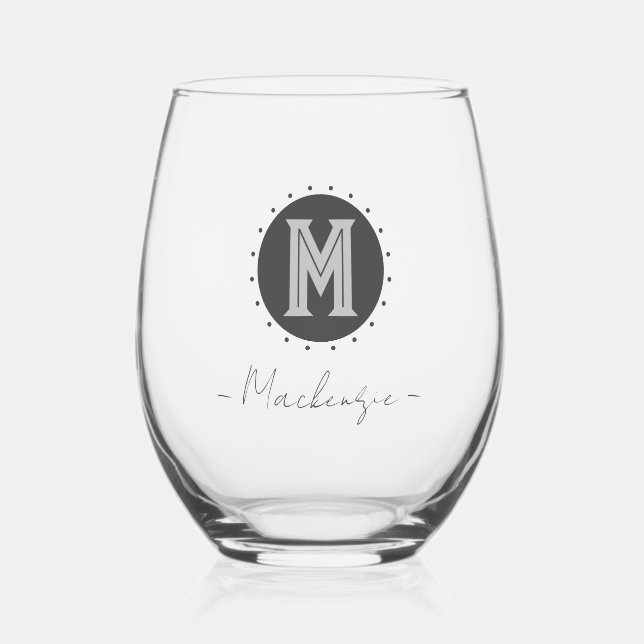 Bold Monogram Initial Custom  Stemless Wine Glass (Front)