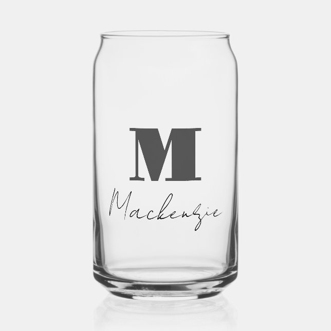 Bold Monogram Initial Fancy Script  Can Glass (Front)