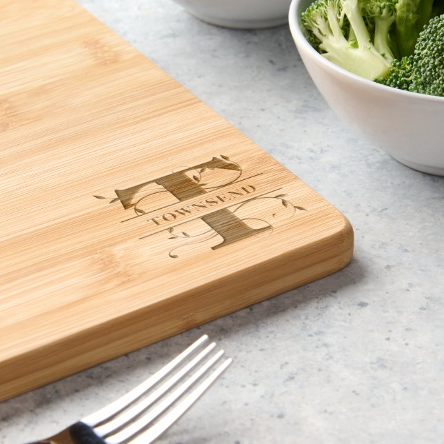 Bold Monogram Initial Name Botanical Engraved Cutting Board (Kitchen)