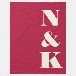 Bold Monogram Initials Christmas Red Newlywed Fleece Blanket