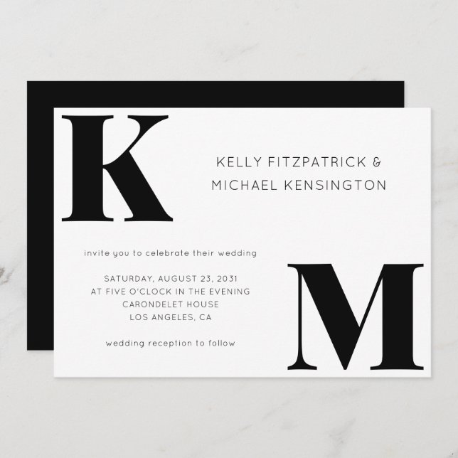 Bold Monogram Initials Minimal QR Code Wedding Invitation (Front/Back)