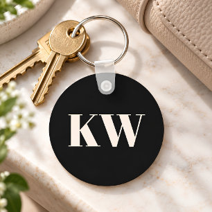 Bold Monogram Initials Personalized Custom Black Keychain