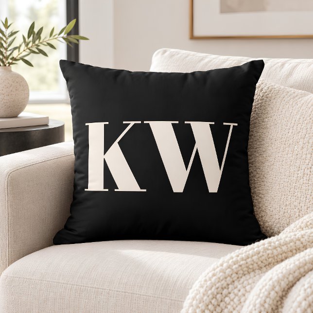 Bold Monogram Initials Personalized Custom Black Throw Pillow (Creator Uploaded)