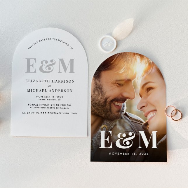Bold Monogram Initials Photo Arch Wedding Save The Date (Make your day unforgettable with a stunning arch-shaped save the date—modern, elegant, unique!)
