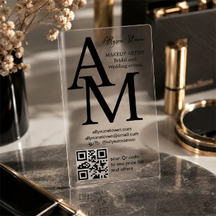 Bold Monogram Makeup Artist Transparent Qr Clear Business Cards