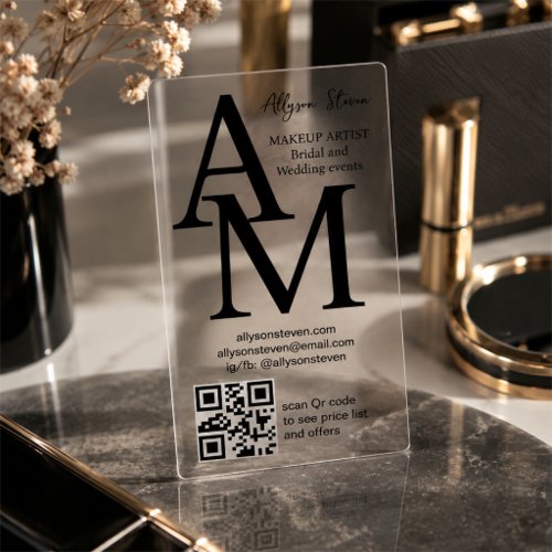 Bold Monogram Makeup Artist Transparent Qr Clear Business Cards