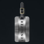 Bold Monogram, Metallic Silver Gray Pattern Design Luggage Tag<br><div class="desc">Monogramed metallic design silver gray stainless steel and geometric pattern. Oversized and bold monogram</div>