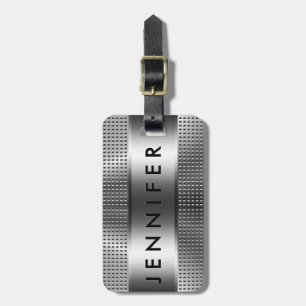 Bold Monogram, Metallic Silver Gray Pattern Design Luggage Tag
