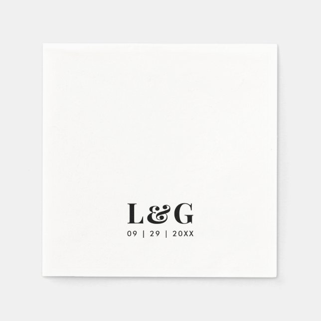 Bold Monogram Minimal Black and White Wedding Napkins (Front)