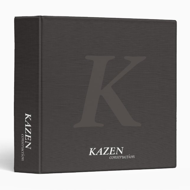 Bold Monogram Minimalist Linen Fabric Construction 3 Ring Binder (Front/Spine)