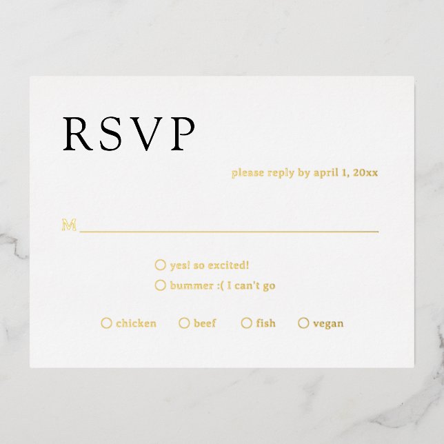Bold Monogram Modern Wedding Foil RSVP Card (Front)
