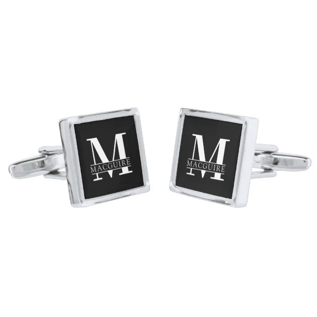 Bold Monogram | Name Black Cufflinks (Angled)