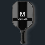 Bold Monogram & Name, Grey & Black Stripes Pickleball Paddle<br><div class="desc">Personalize your monogram and name in white bold text on grey and black stripes.</div>