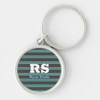 Bold Monogram & Name, Lt. Teal Lines on Dark Gray