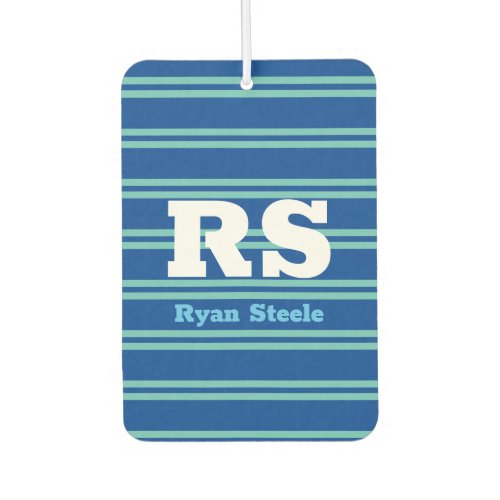 Bold Monogram  Name Lt Teal Lines on Deep Blue Air Freshener