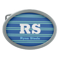 Bold Monogram & Name, Lt Teal Lines on Deep Blue
