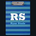 Bold Monogram & Name, Lt. Teal Lines on Deep Blue Clipboard<br><div class="desc">Personalize bold white monogram and name on light teal lines on deep blue background.</div>