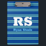 Bold Monogram & Name, Lt. Teal Lines on Deep Blue Clipboard<br><div class="desc">Personalize bold white monogram and name on light teal lines on deep blue background.</div>
