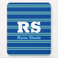 Bold Monogram & Name, Lt. Teal Lines on Deep Blue