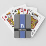 Bold Monogram & Name Med Blue Grey & Black Stripes Playing Cards