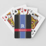 Bold Monogram & Name, Med Blue Red & Black Stripes Playing Cards
