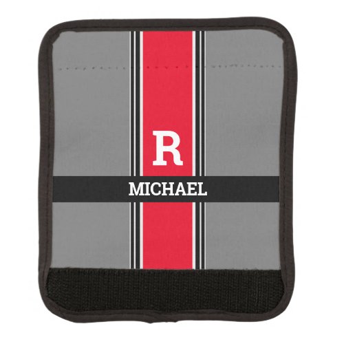 Bold Monogram  Name Red Grey  Black Stripes Luggage Handle Wrap