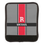 Bold Monogram & Name, Red Grey & Black Stripes Luggage Handle Wrap