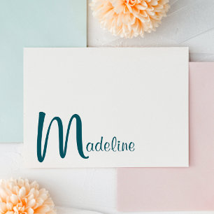 Bold Monogram Name Script Dark Teal Note Card
