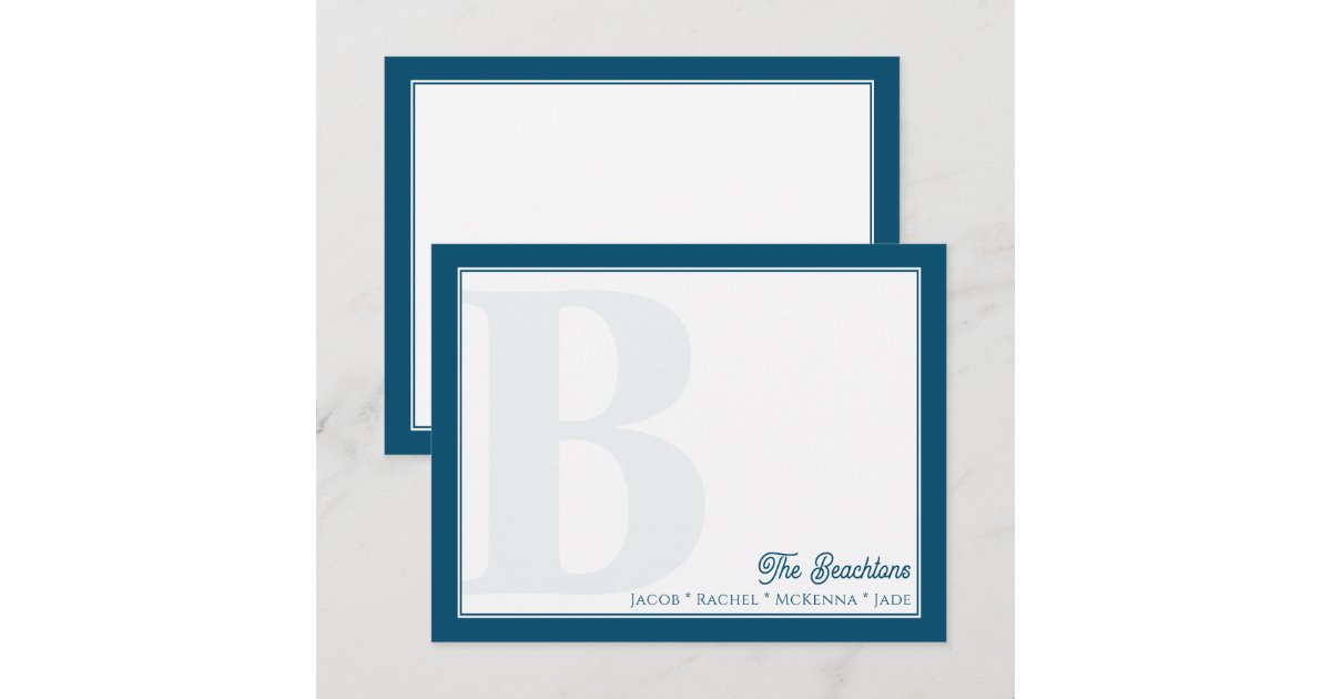 Bold Monogram Navy Blue Family Stationery Note Card | Zazzle