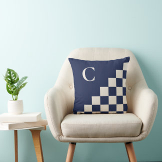 Bold Monogram Navy Cream Geometric Pattern Throw Pillow