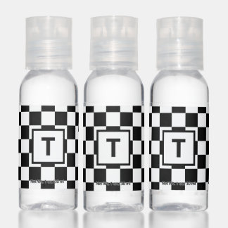 Bold Monogram on Black White Checkered Pattern Hand Sanitizer