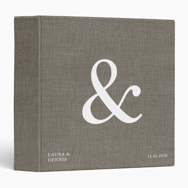Bold Monogram Personalized Wedding Album Linen 3 Ring Binder (Front/Spine)