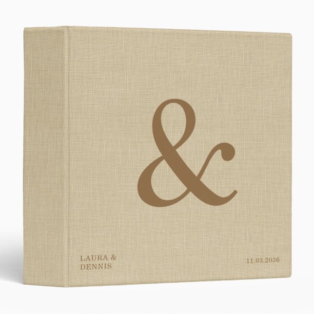 Bold Monogram Personalized Wedding Album Linen 3 Ring Binder (Front/Spine)