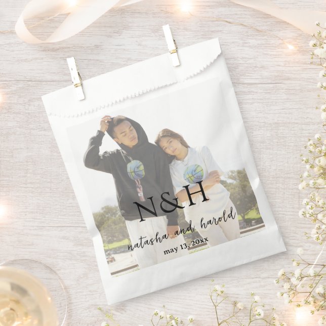 Bold Monogram Photo Modern Wedding Favor Bag (Clipped)