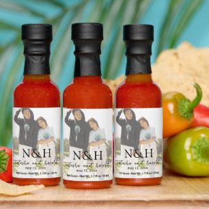 Bold Monogram Photo Modern Wedding Hot Sauces