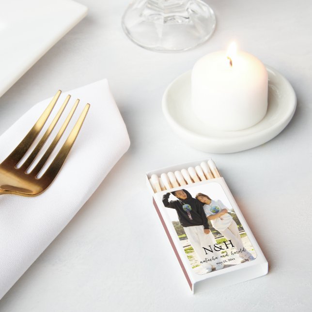 Bold Monogram Photo Modern Wedding Matchboxes (Insitu)