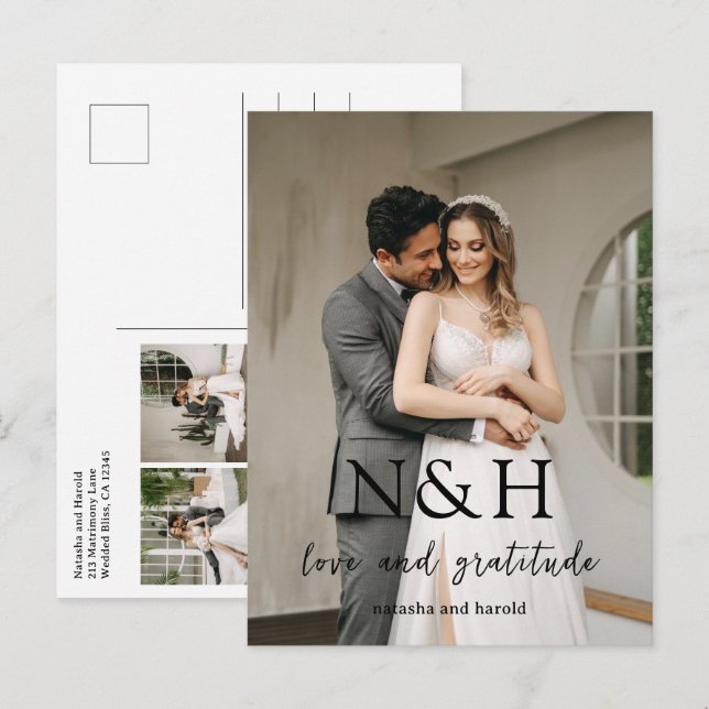 Bold Monogram Photo Modern Wedding Postcard (Front/Back)