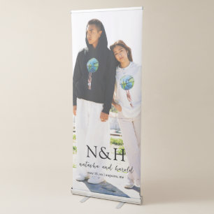 Bold Monogram Photo Modern Wedding Retractable Banner