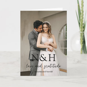 Bold Monogram Photo Modern Wedding Thank You Card